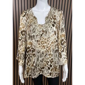 Hot In Hollywood Women's Top L Blouse Peasant Sequin Embellished Brown Coverup